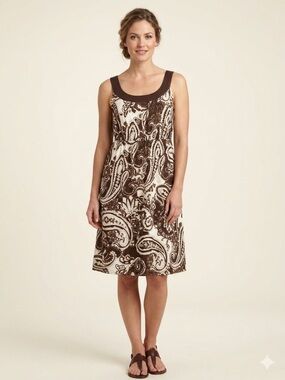 Style & Co. Brown White Paisley Sleeveless A-Line Dress cotton Sz 12 Casual